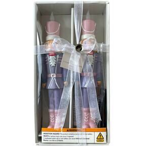 Pastel Christmas NUTCRACKER Flameless LED Taper Candle Set of 2 Holiday NEW
